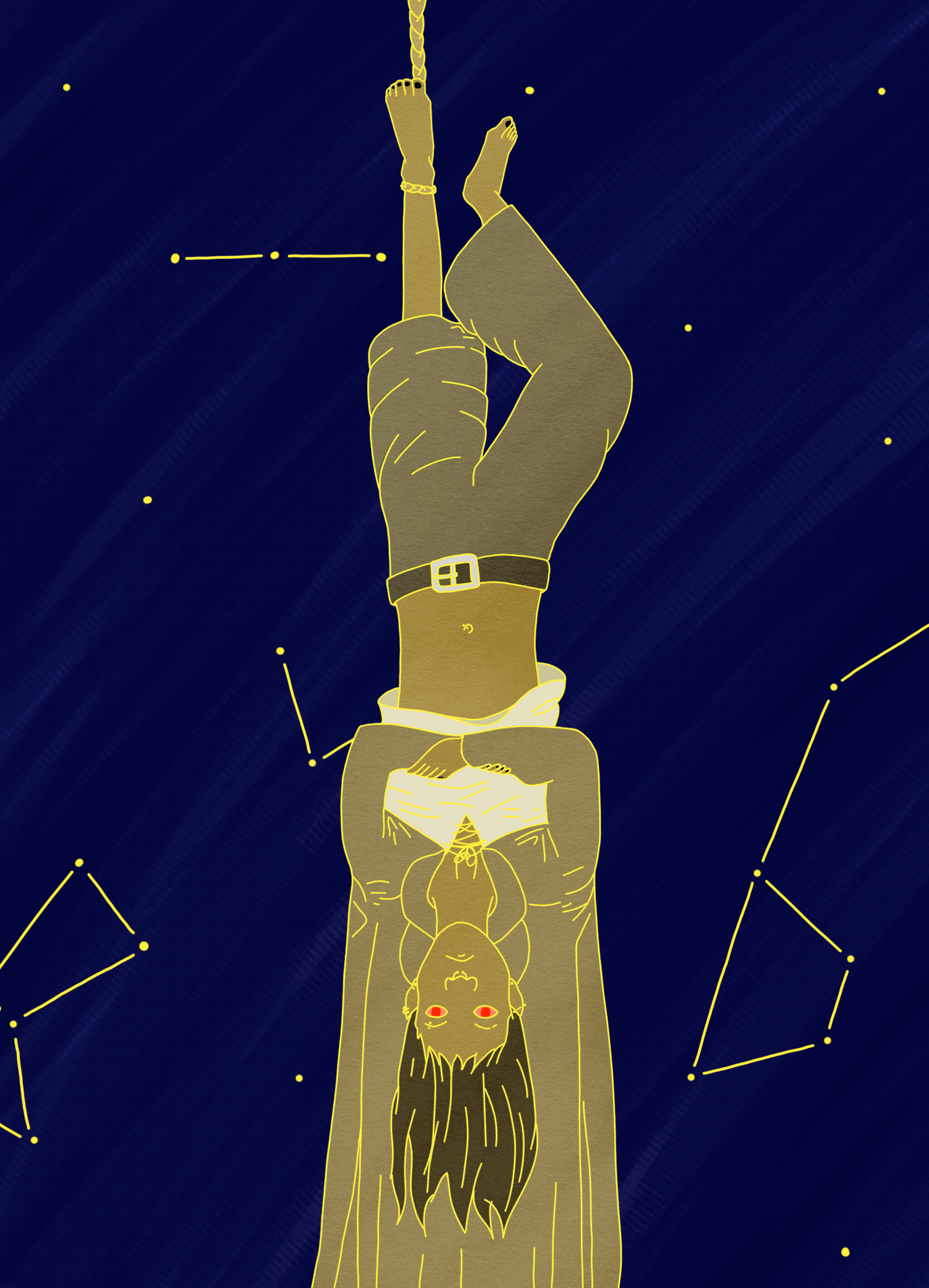 man just hanging out [upside down among the stars]